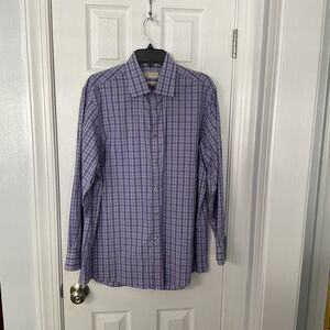 Michael Kors Men’s Dress Shirt – Purple Check Plaid – Regular Fit, Non-Iron, Siz
